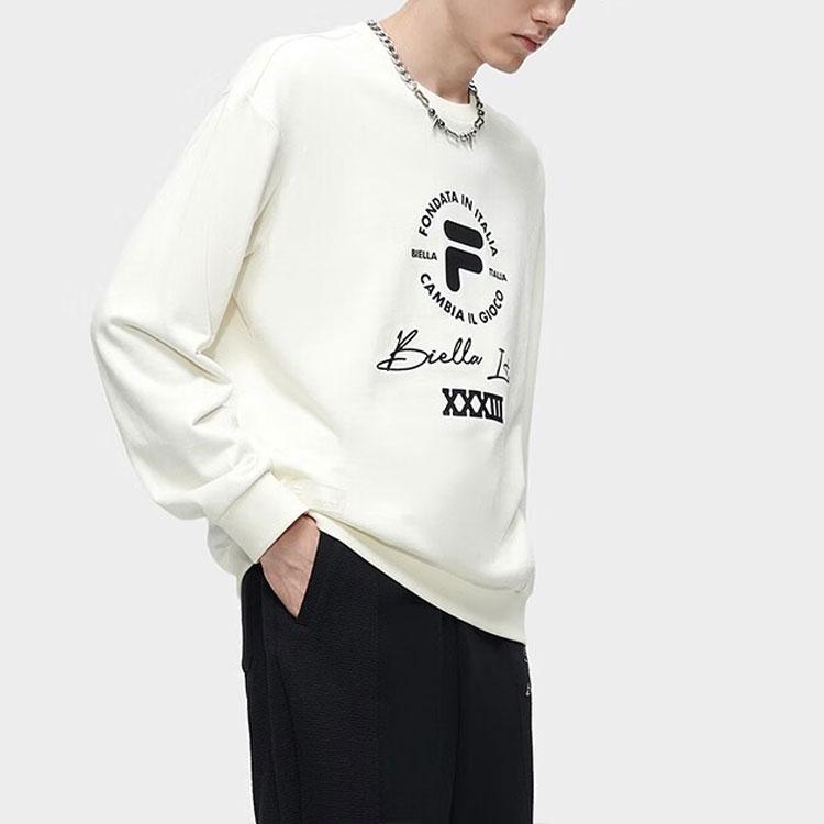 Fila Fusion Letter Logo Round Neck Pullover Loose Sweatshirt Men sweatshirt White T11M345204F-WT