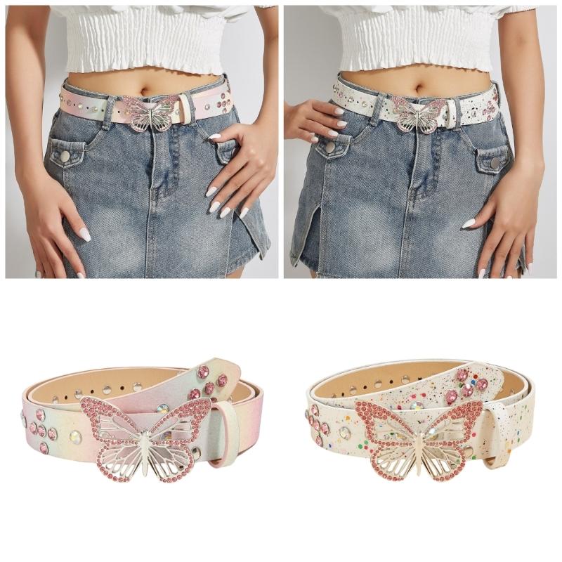 Elegant Rhinestones Buckle Waist Belt for Adult Butterfly Belt for Jeans Skirt