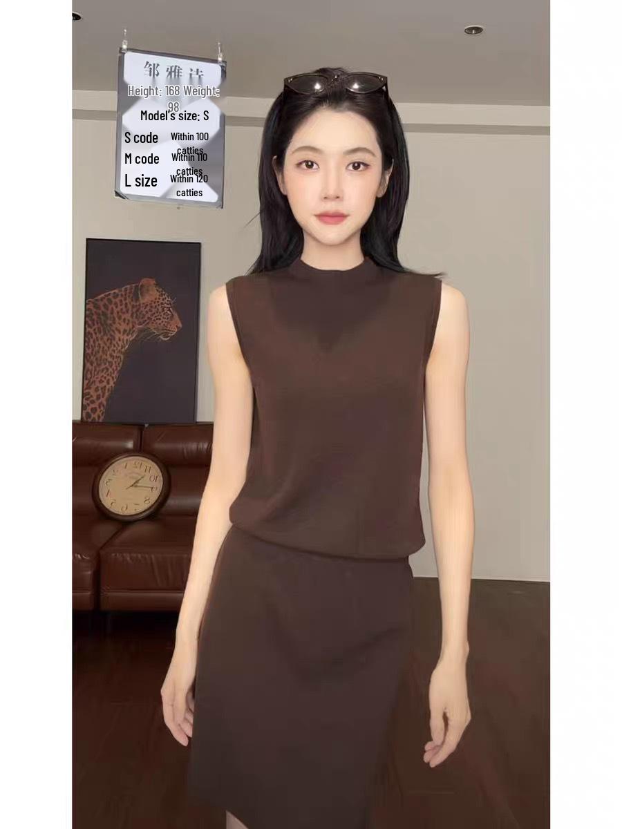

Women s Summer Slimming Sleeveless Knit Dress Set One size fits up to 120 jin кофейный