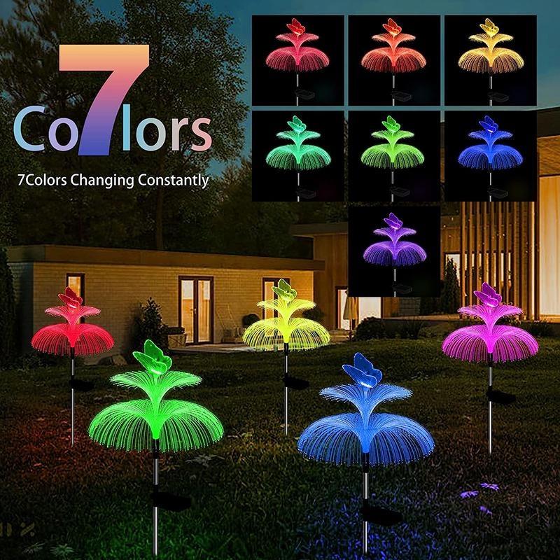 Solar Garden Lights Outdoor 7 Color RGB Gradient Jellyfish Solar Lights Waterproof Single/Double Layer for Landscape Pathway