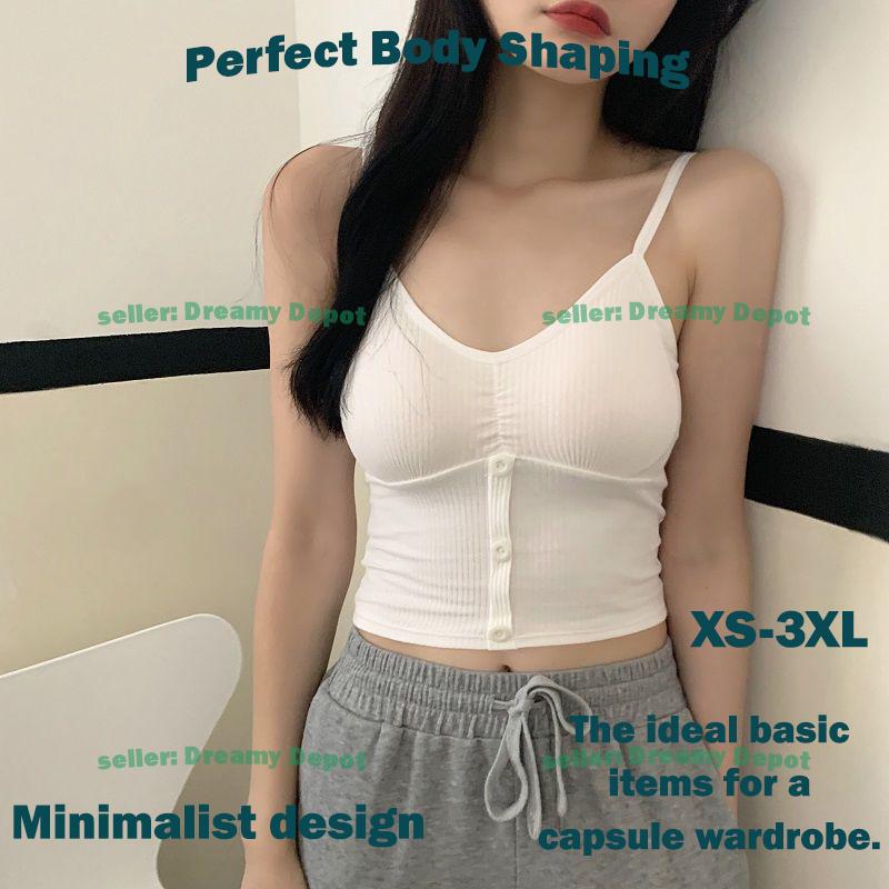 Breathable Cotton Striped Camisole Summer Sleeveless Top Deep V Neck Button Design One size fits all