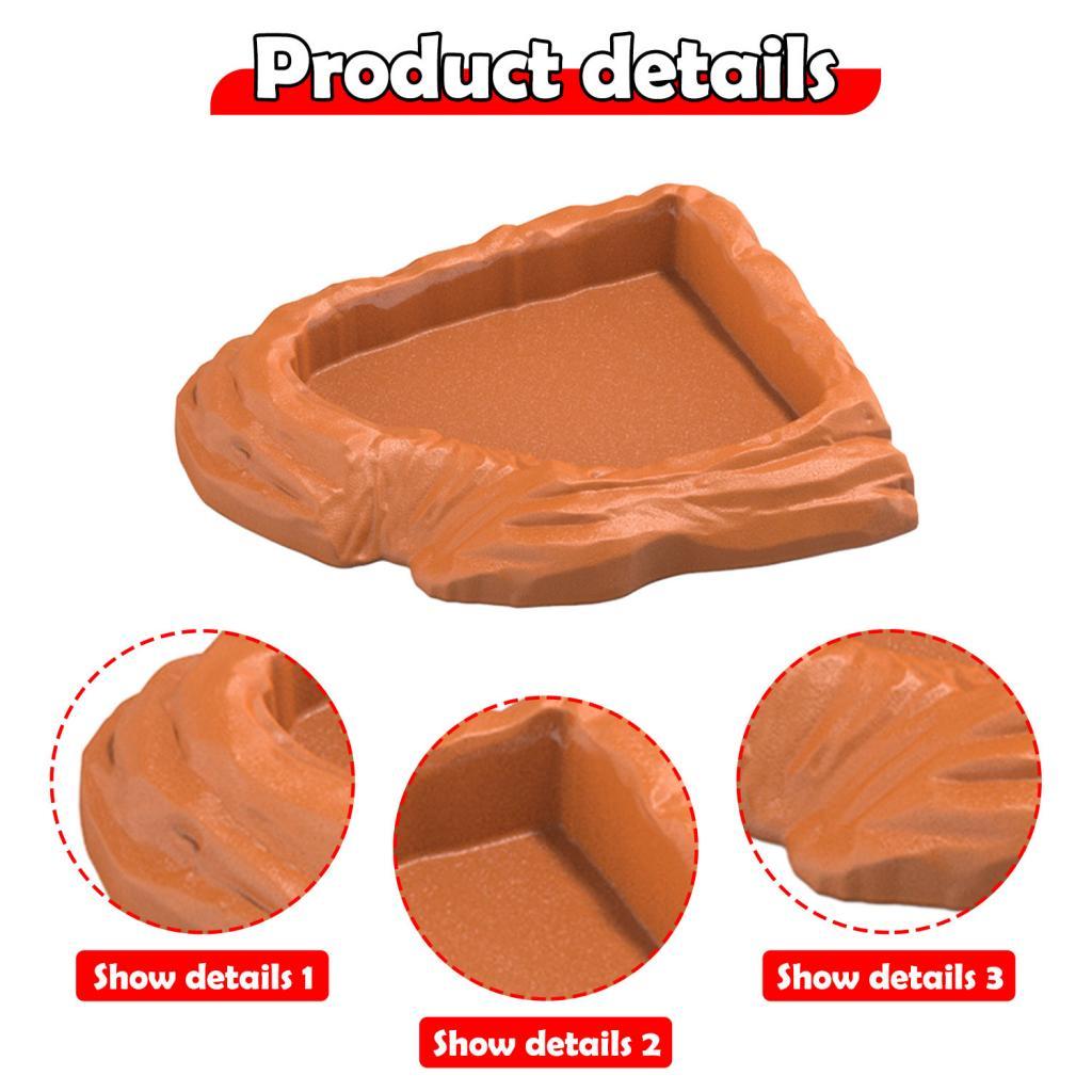 Reptile Water Dish Terrarium Bowl Realistic Stone Texture Multipurpose Reptile