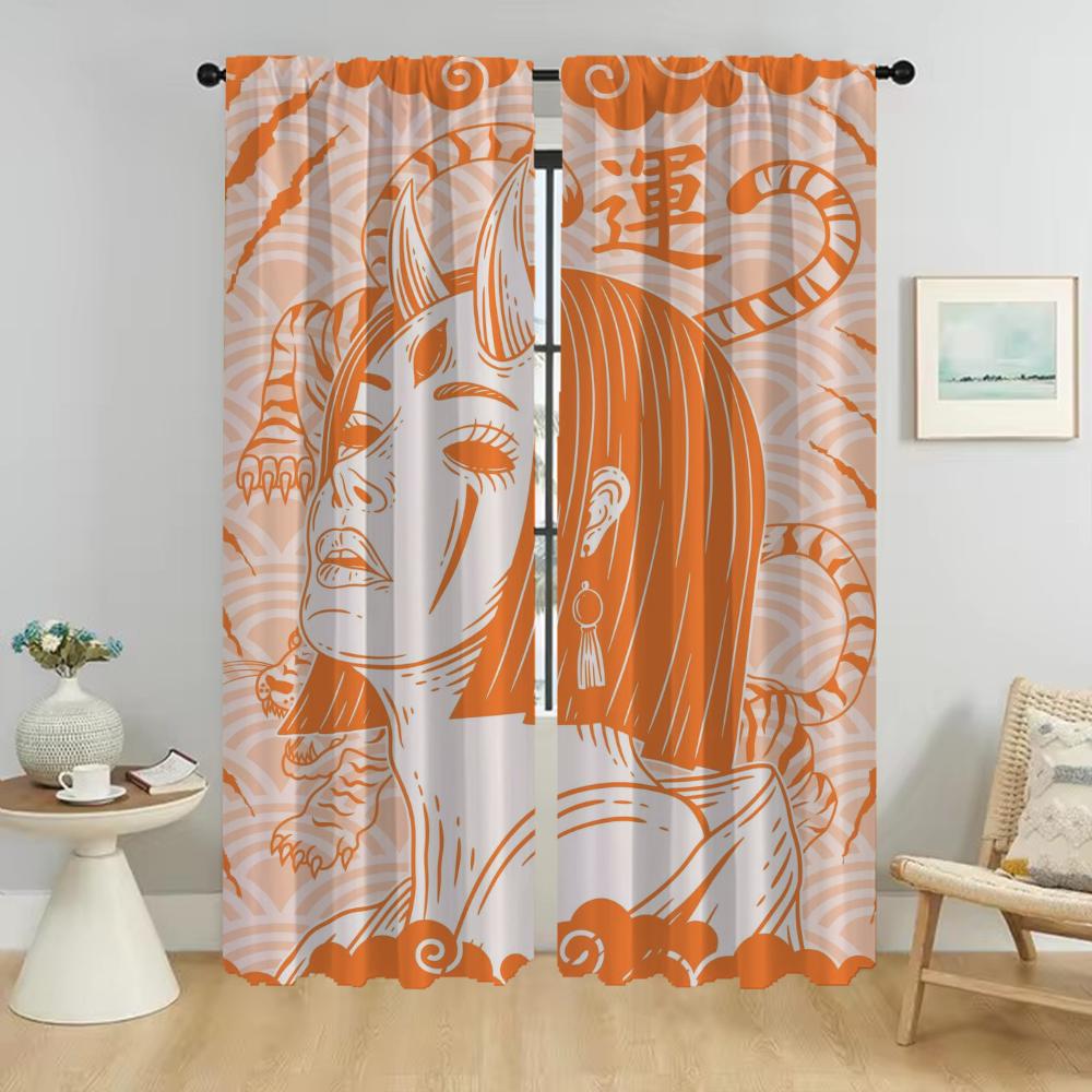 Japan Curtains for Bedroom Shades Partition Elegant Room Curtains 2 Pieces Halloween Decoration Window Curtain Living Kitchen