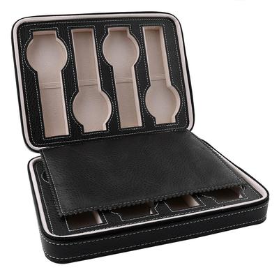 1 st 8 fack PU-läder Klockförvaring Reseetui Displayfodral Organiser Svart