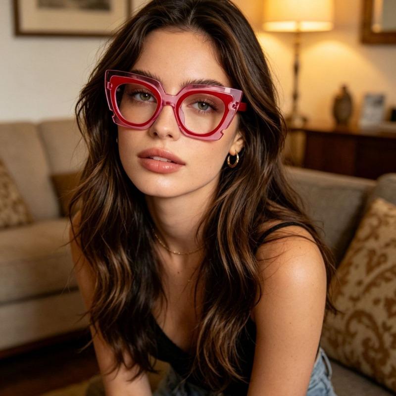 Unique Oversized Cat-Eye Plain Glasses Fashionable Cutout Design Ins Decorative Blue Light Blocking Non-Prescription Eyewear