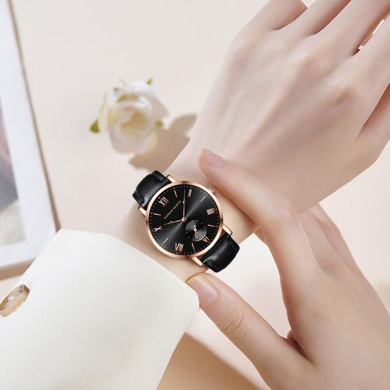 Hot-Selling Watch Two and a Half Hands Casual Business Women's Leather Strap Wristwatch Elegant Women's Watch