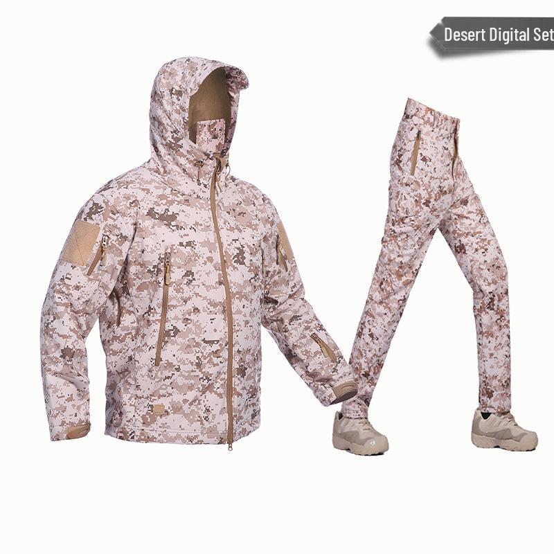 Alpha Green Tactical Sharkskin Waterproof Ski Suit: Camouflage Soft Shell Pants & Warm Fleece Set