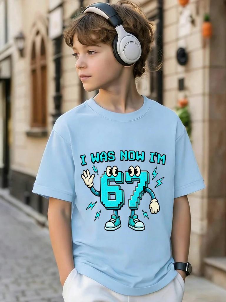 Six Seven 67 Funny Brainrot Italian Short Sleeve Kids Crewneck Tee Boys Girls Summer Cute Hot Street Age 3-14