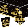 2025 Graduation Party Decorations - Black and Gold Tablecloth Plastic Disposable Table Cloth for Class of 2025 Party Favors Supplies, 2 Pack