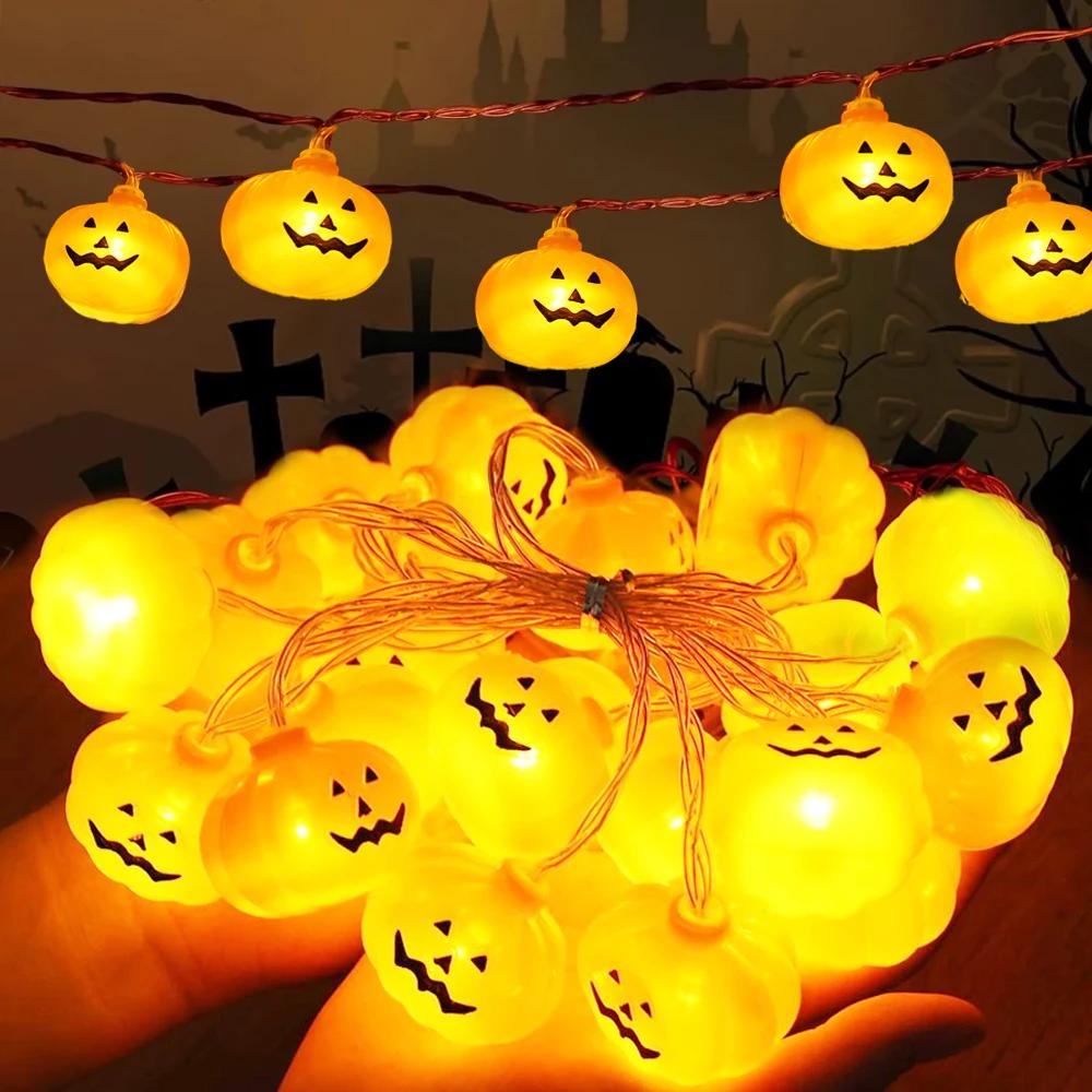 LED Halloween Pumpkin Lantern String Battery Powered Plastic Lantern String Halloween Home Party Garden Outdoor Decoration Light