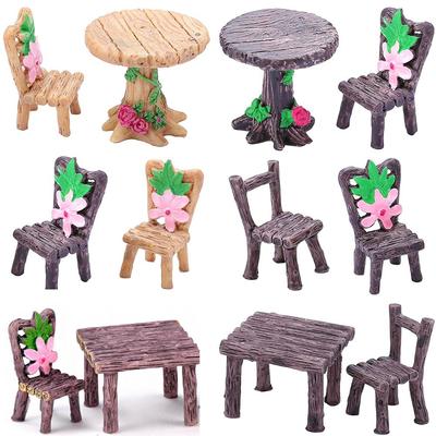 3pcs Miniature Table and Chairs Set Fairy Garden Furniture Ornaments Kit for Dollhouse Accessories Home Micro Landscape Decor