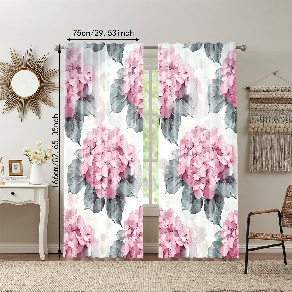 2 pcs, versatile polyester transparent curtains for home decoration Hydrangea Floral for use in bedrooms and living rooms