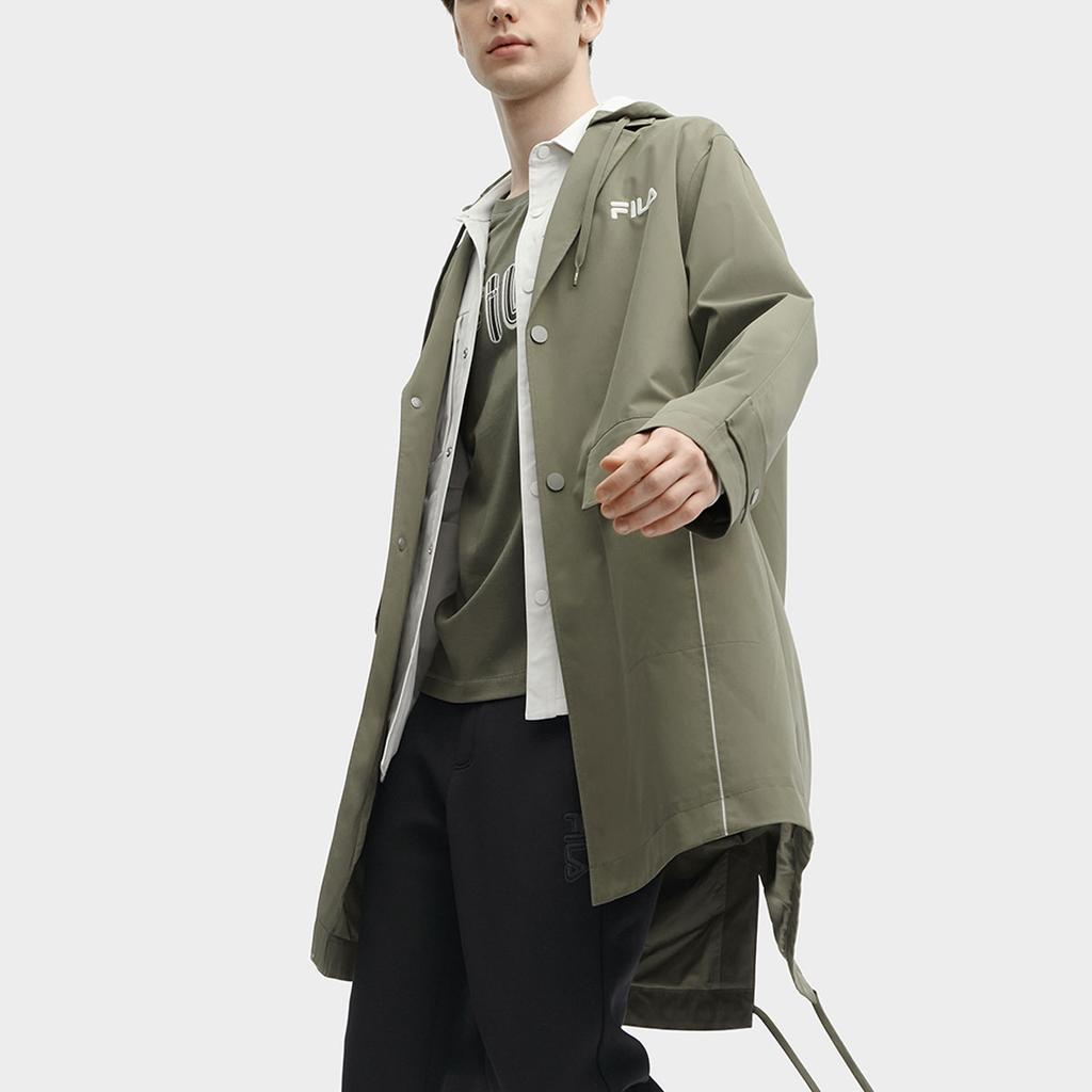Fila Solid Color Logo Hooded Casual Mid-Length Woven Jacket Men Jackets Banana-Coffee F11M418705F-DG