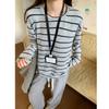 Korean version of chic contrasting striped long-sleeved T-shirt for women's autumn and winter lazy wind loose-feeling polished bottoming shirt