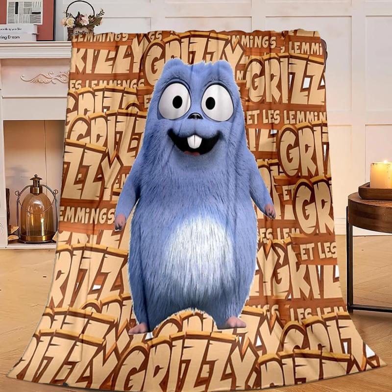 1PC Bear And Blue Critter Adventure Flannel Blanket Gift, Suitable for Both Men And Women, Soft Ideal for Beds And Sofa, Birthday Or Christmas Gift