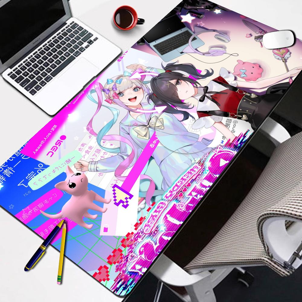 Large Gaming Desk MatAntislip Rubber Base Stitched EdgesCute Pastel Pink  Blue Anime Girl PrintNonslip Extended Mouse Pad