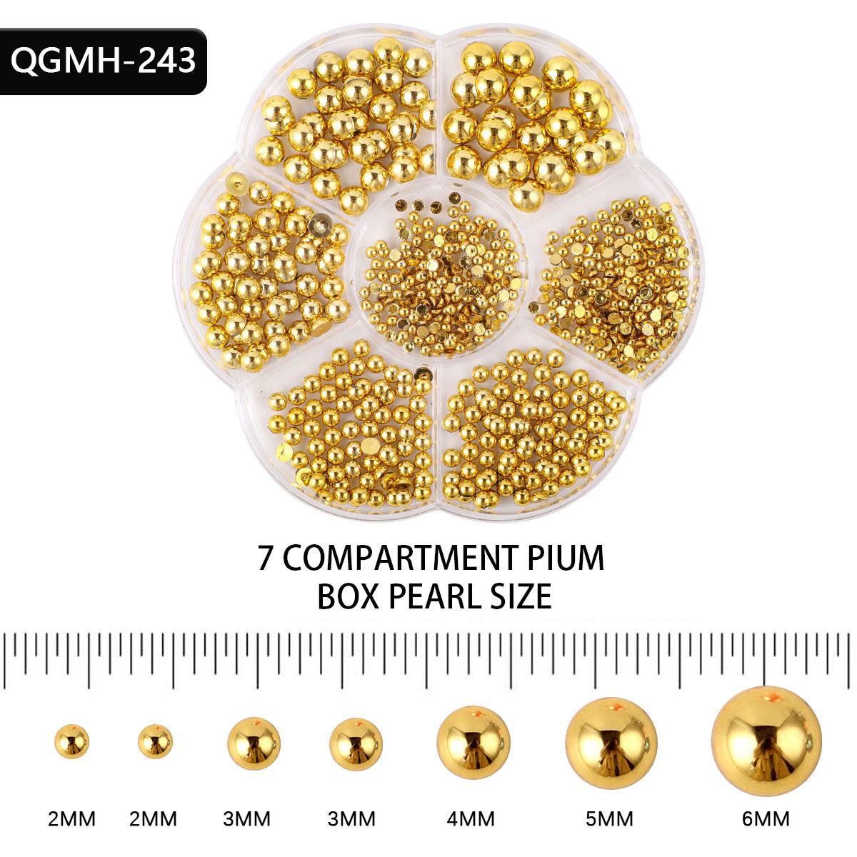 

7-секционная коробка с цветком сливы, плоское дно, полукруглая, Ab Color, жемчуг для нейл-арта, украшения из смоляного жемчуга для нейл-арта
