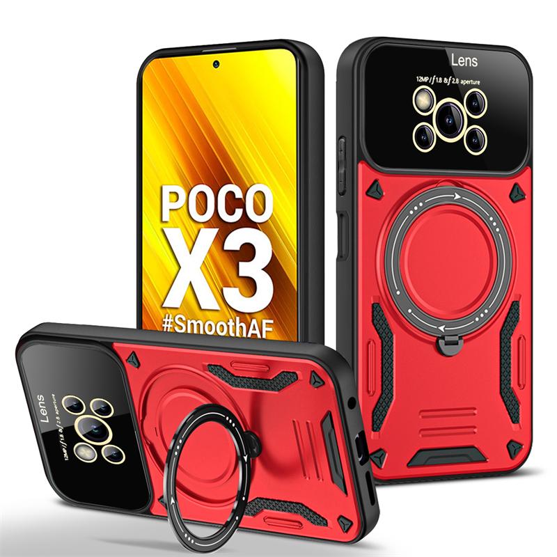 For Poco X3 Pro Case Car Magnetic Ring Holder Phone Case for Xiaomi PocoX3 Poco X3 NFC Little X 3 Glass Lens Armor Back Cover
