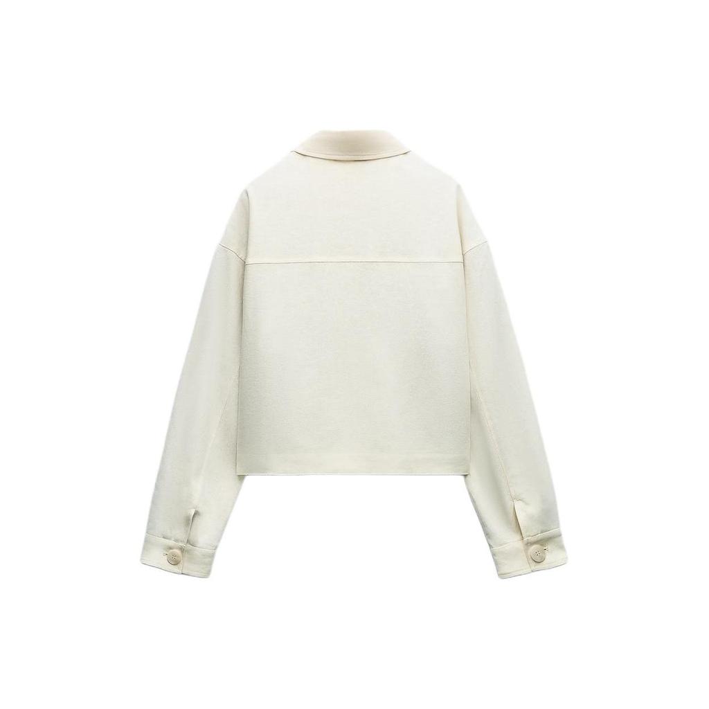 Zara Solid Color Single-Breasted Polo Collar Jacket Women jackets White 3046052-712