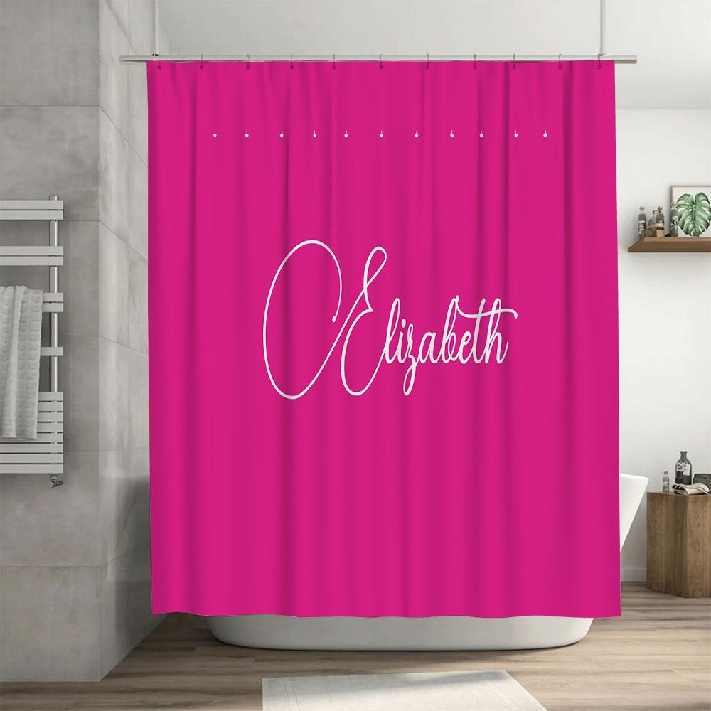 Customizable Monogram Name Shower Curtain Set Bright Bold Colors With Elegant Script Font For Bathroom Decor 180 Gsm Microfiber