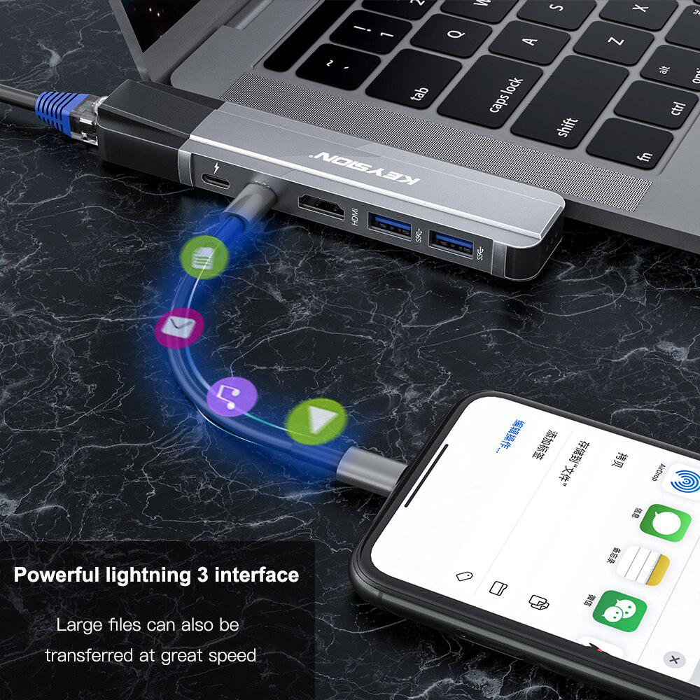 KEYSION USB HUB C HUB to Multi USB 3.0 HDMI Adapter USB Splitter for MacBook Pro Dock Thunderbolt 3