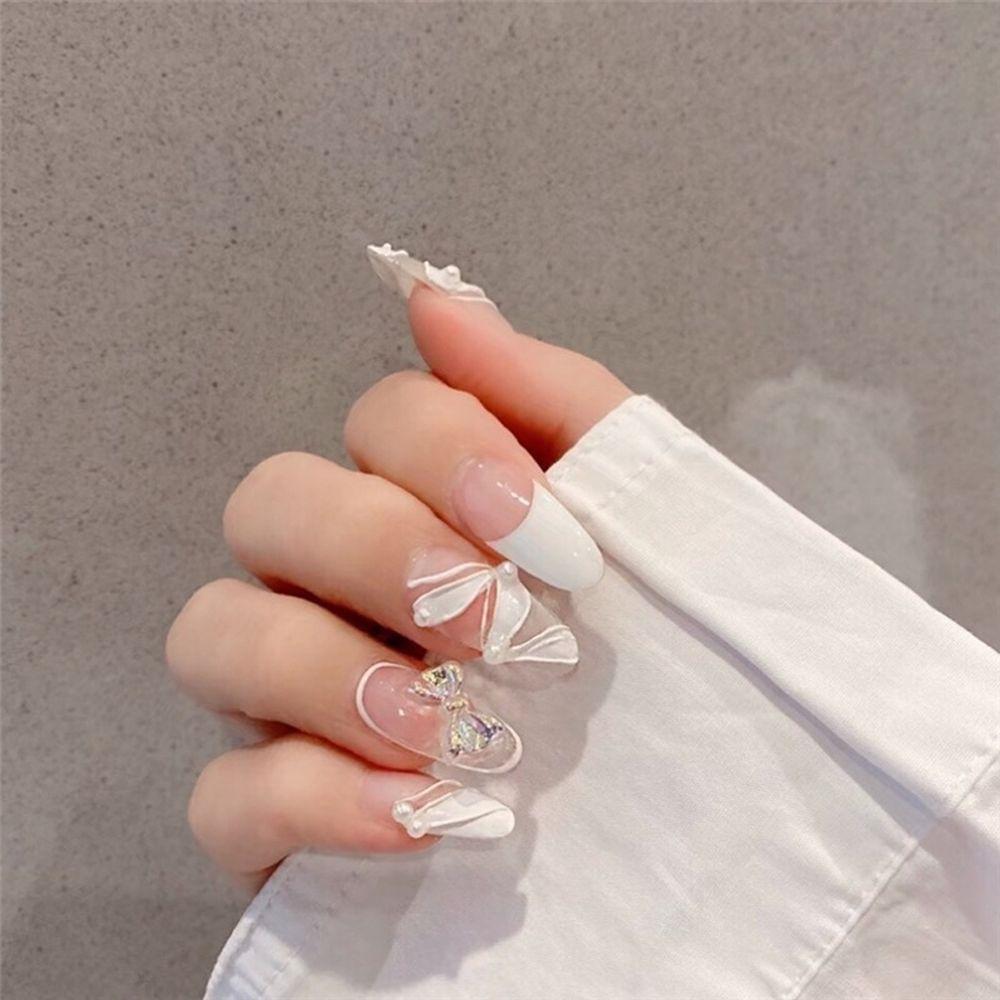 Buy Nails Rhinestones Bowknot Fake Nails Nail Decorations Full Cover