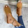 Thick-soled Beach Slippers Women's 2025 Summer New Hemp Rope Bottom Muffin Plus Size Wedge Sandals