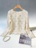 Elegant Handmade Pearl Tassel Top - Apricot Long Sleeve Party Wear