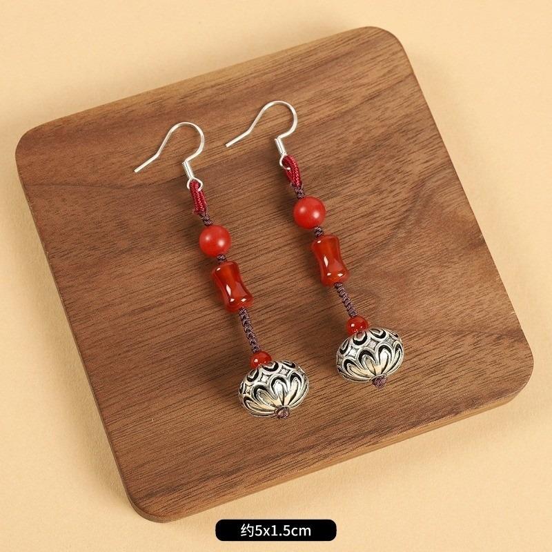 Niche design beeswax earrings retro long literary temperament women's antique cheongsam simple Tibetan earrings