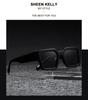 Retro Thick Rectangular Sunglasses for Men and Narrow Square Black Tie 90s Style [SHEEN KELLY] Women, Frame,