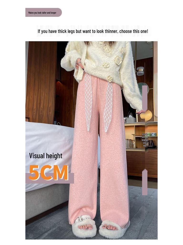 Damen Strickhose mit weitem Bein und Spitzenbund - Hochtailliert, schlankmachend und lässig für Herbst/Winter 2025.