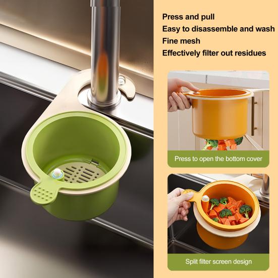 Kitchen Sink Drain Basket Sponge Holder Easy to Install Universal High-Efficiency Filter System Automatic Dumping Sink Strainer Basket