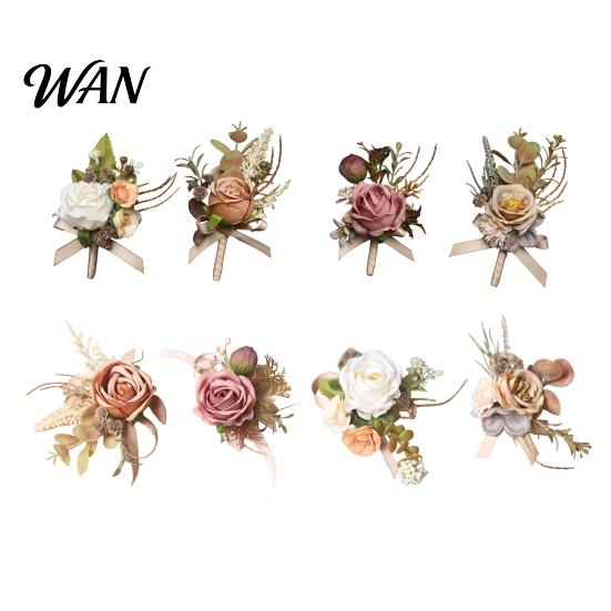 Exquisite Rose Pin Bud Wedding Flower Set, Wrist Corsage for Bride Bridesmaid Durable & Boutonniere Groom Groomsman, Artificial Silk Floral