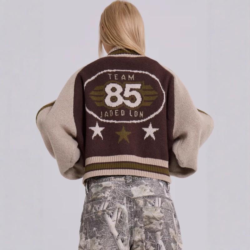 Y2K Gothic Vintage Harajuku Style Colorblock Zip-Up Knit Sweater Women Round Neck Long Sleeve Streetwear Top