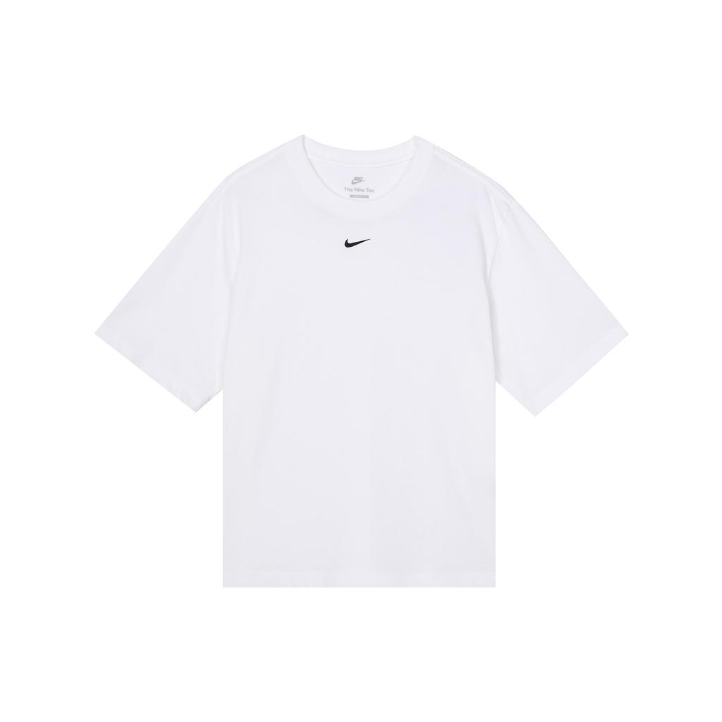 Nike Sportswear Essential Boxy Logo Crew Neck Casual T-Shirt Women Tops White DD1238-100