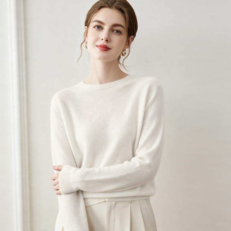 Lekasha Women's 100% Pure Cashmere Saddle Shoulder Round Neck Base Layer Sweater