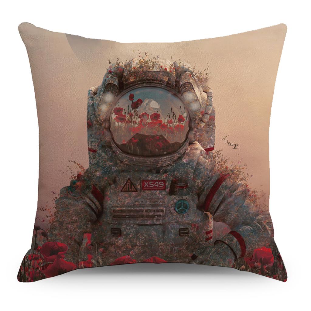 Wish Pillowcase Astronaut Planet Linen Pillow Cushion Cover