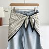 White Floral Small Silk Scarf Triangle Scarf Headscarf Belt Women's Decoration with Skirt Jeans Waist Accessories Fart Curtain