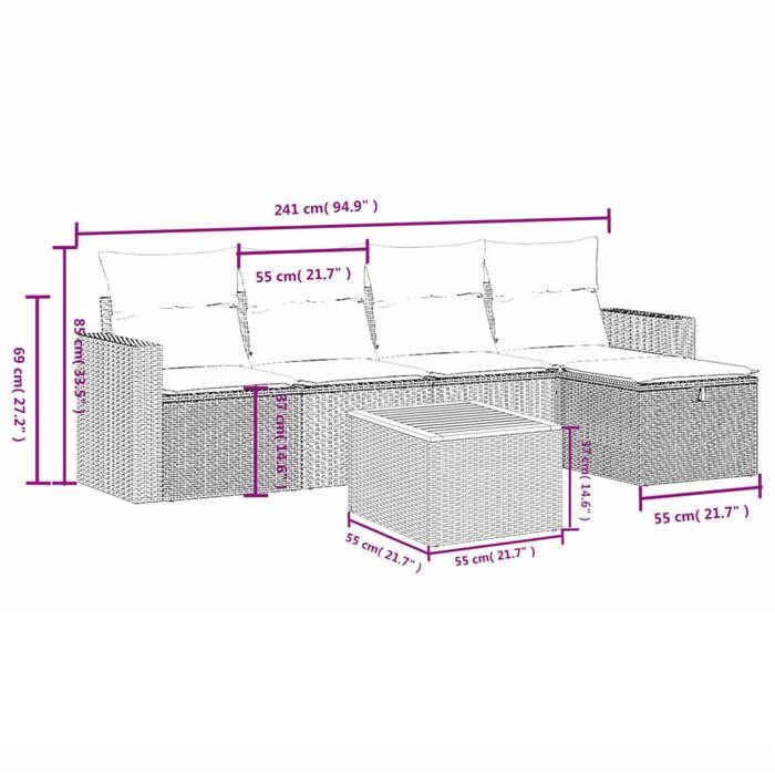 VidaXL Salon de Jardin avec Coussins 6 pcs, Canapés de Terrasse, Ensemble de Meubles de Patio, Mobilier d'Extérieur, Gris 3264833