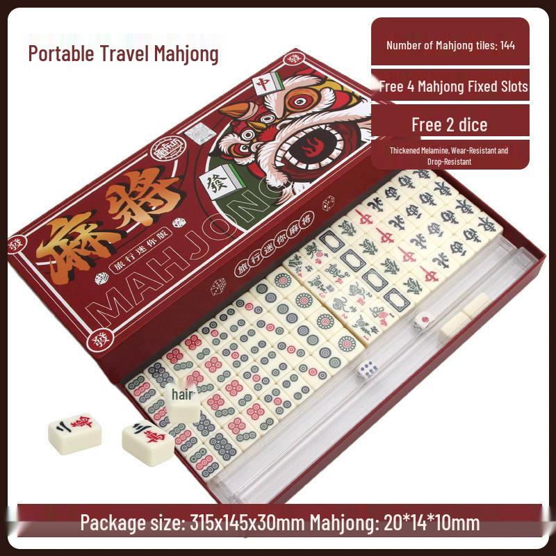 Portable Travel Mini Mahjong Set with Hand-Rubbed Tiles and Box for Home and Party Use