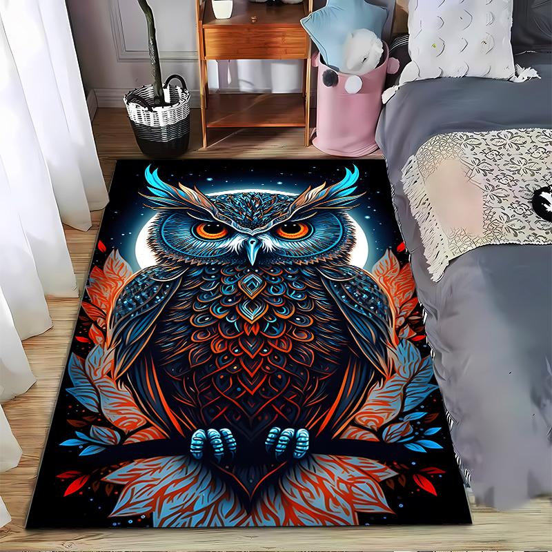 Colorful Owl Carpet with Artistic Details and Vibrant Leaf Pattern Suitable for use as an anti-slip for living room bedroom sofas