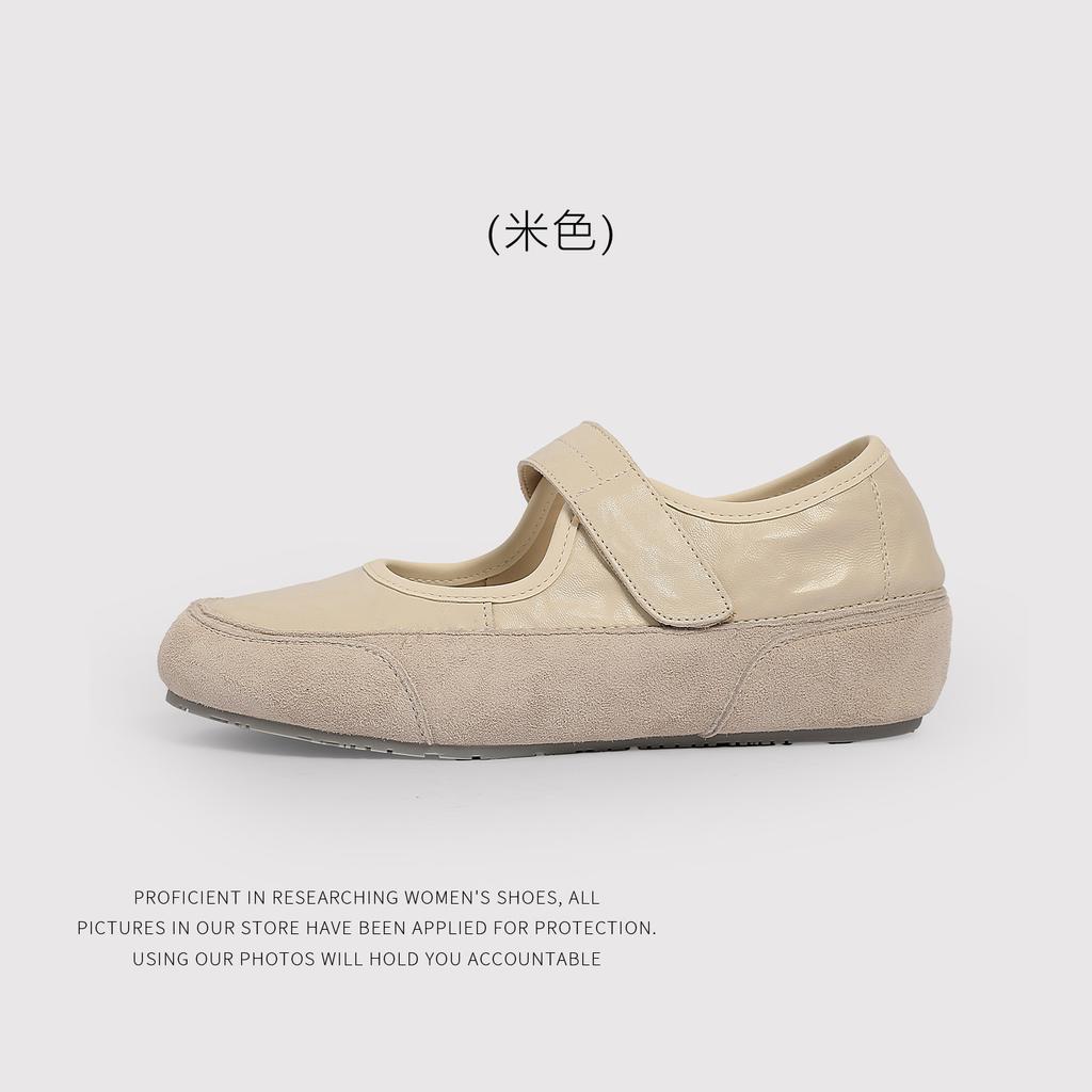 The First Layer Of Cowhide - Ugly And Cute Retro Big Head Shoes Summer New Thick-Soled Velcro Mary Jane Women'S Shoes Casual Shoes
