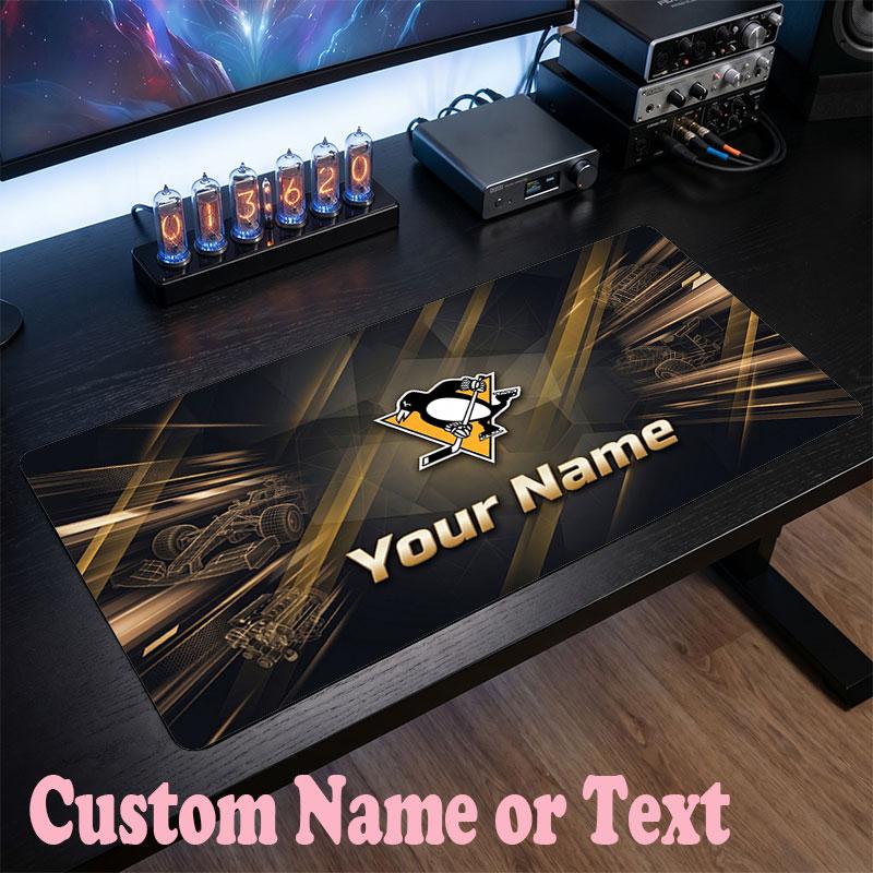 Pittsburgh Penguins Benutzerdefinierter Name Text Mauspads, Große Schreibtisch-Mausmatte Personalisiertes Home-Office-Geschenk