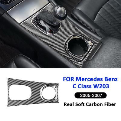 Dekorační samolepka panelu držáku na nápoje a páky řazení z uhlíkových vláken pro Mercedes Benz třídy C W203 2005-2007