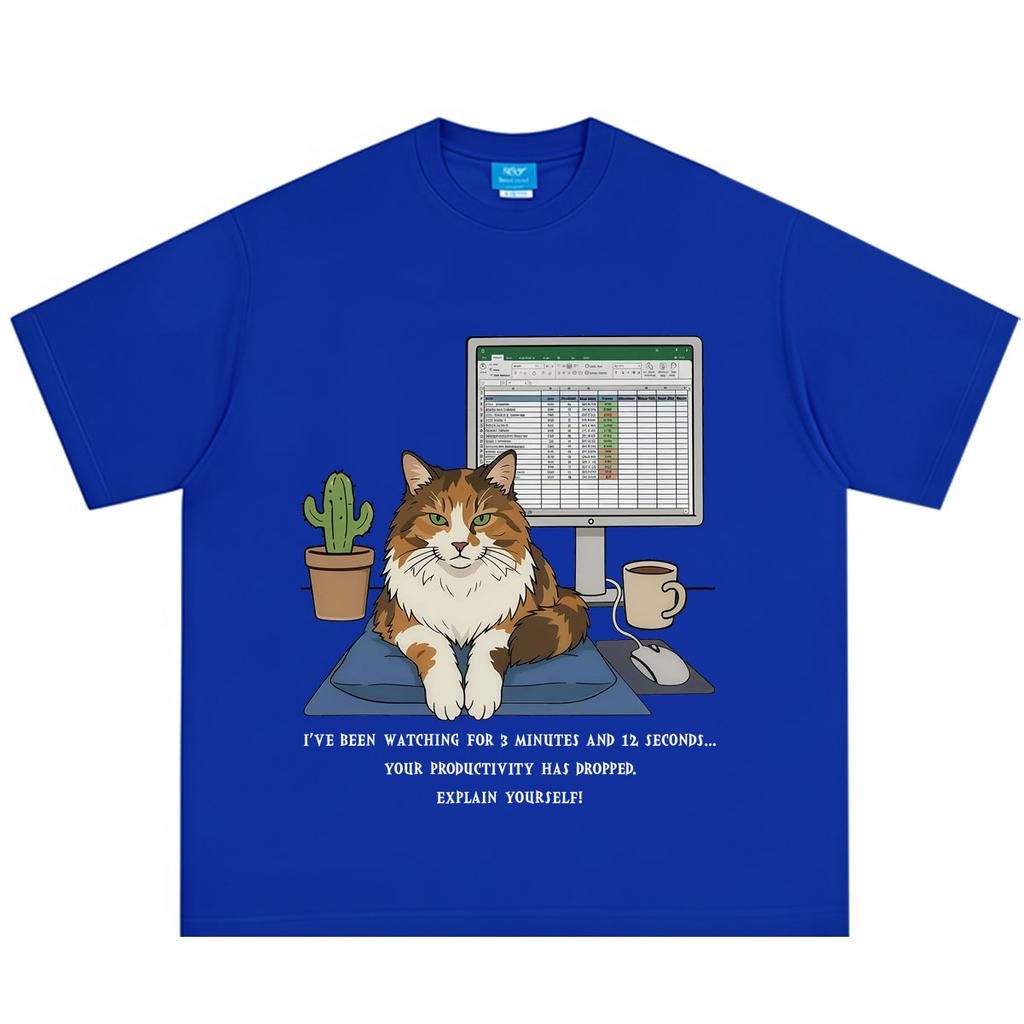 Cat Working Overtime Funny Meme Tshirt Unisex Unisex Fashion Tshirt Summer Shortsleeved Loose Casual Cotton Tshirts Streetwear