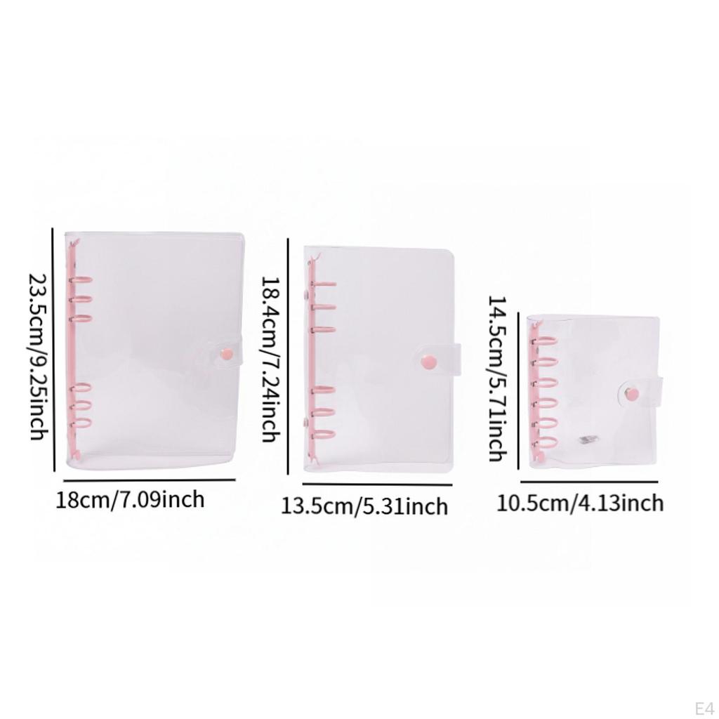 3 Pieces Binder Planner Cover PVC Transparent Notebook Protector Refillable Loose Folder Organizer