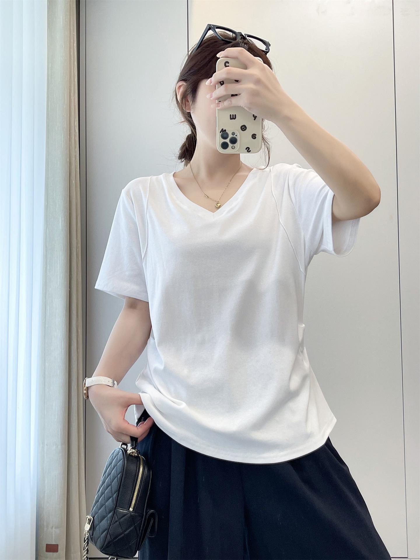 2026 Women s Plus Size V-Neck Pleated Waist Slimming Short Sleeve Top 2XL