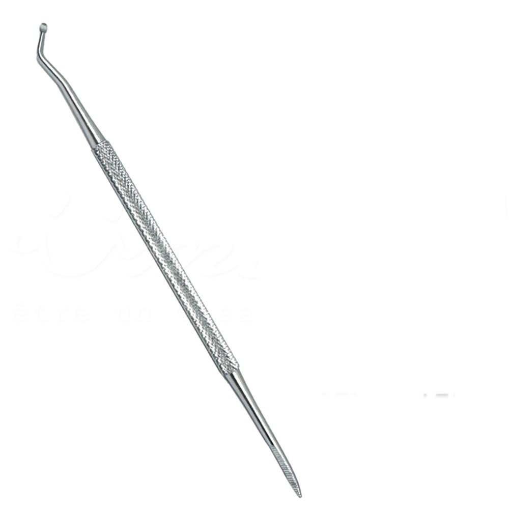 Profesjonalny przyrząd do czyszczenia paznokci i pielęgnacji stóp ze stali nierdzewnej z łyżeczką i sondą pilniczkową, stalowy, 139 mm, dwustronny