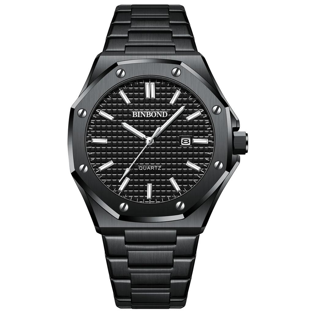 BINBOND Top Brand Business Men Quartz Watches Stainless Steel Calendar Waterproof Luxury Luminous Multifunctional Men Wristwatch