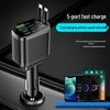 Digital Display Car Charger with Retractable PD Cable - Fast 5-in-1 Cigarette Lighter Charger